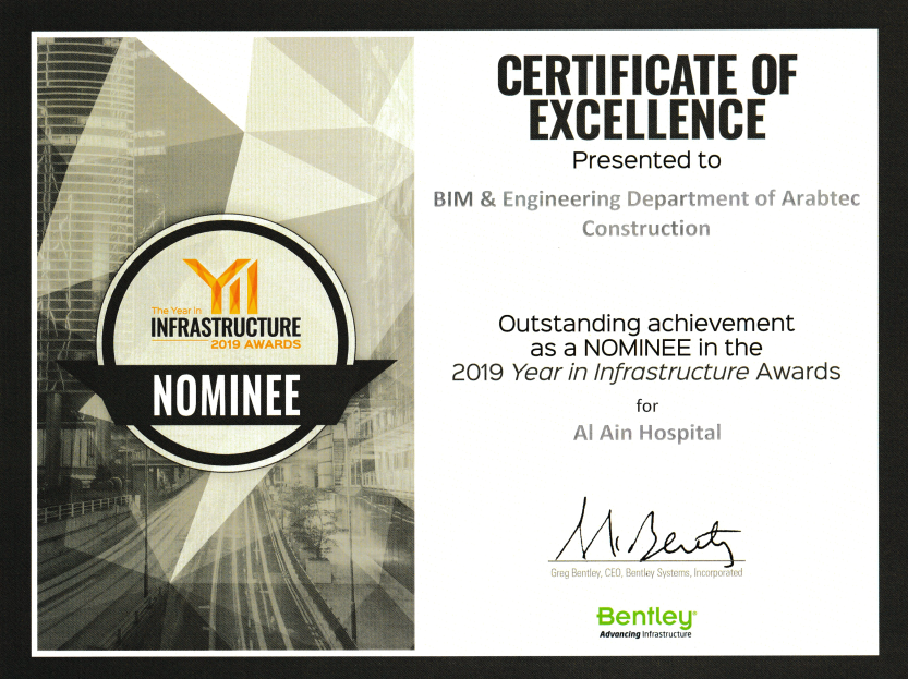 Infrastructure Awards Nominee Certificate
